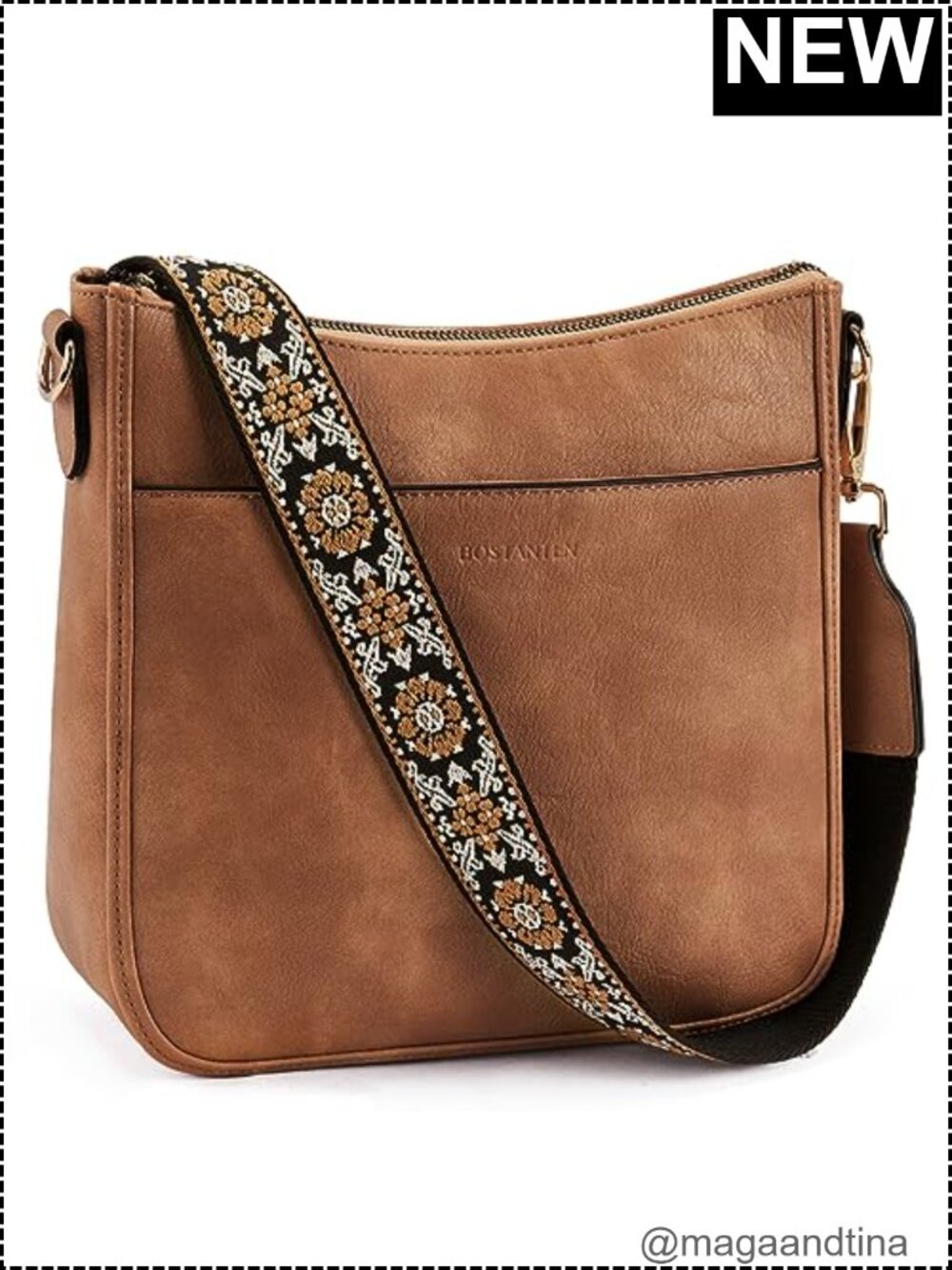 Vegan Leather Crossbody Bag Women Wide Shoulder Strap Hobo Purse